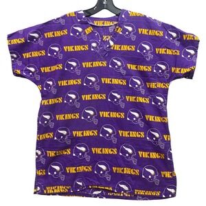 Minnesota Vikings Scrub Top Mens Medium AOP Spell Out Uniform Career Office